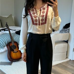 Jessica Simpson Boho Blouse top tie front detail and embroidery